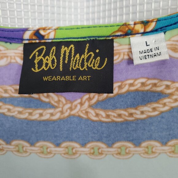 Bob Mackie Wearable Art L Tunic Top Chain Print Multicolor Liquid Knit Pullover - Picture 6 of 10